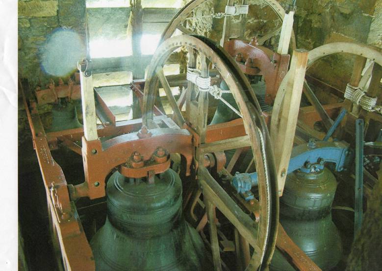 Bells hanging in their steel frame