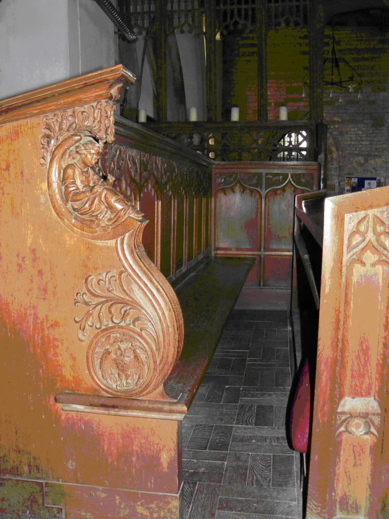 The choir stalls carved by Henry Wilson and the firm of Charles Trask — Arts and Crafts craftsmanship of great delicacy