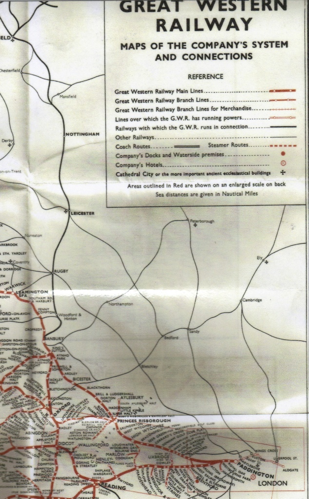 Great Western Railway map showing the Cherwell Valley line through Somerton, Heyford and the Oxford to Banbury route