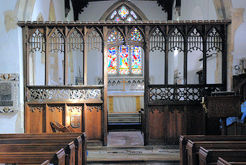The chancel screen — showing the mouchettes and the double middle rail, a rarity in English church architecture